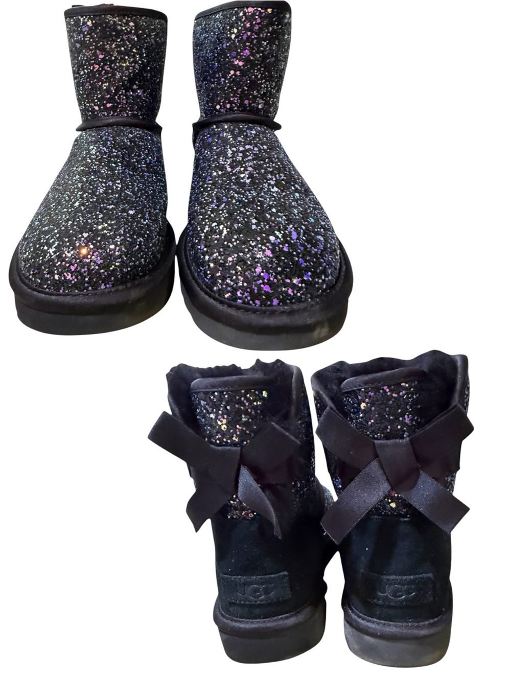 UGG Classic Mini Bow Cosmo Boots Purple Glitter Women’s 6